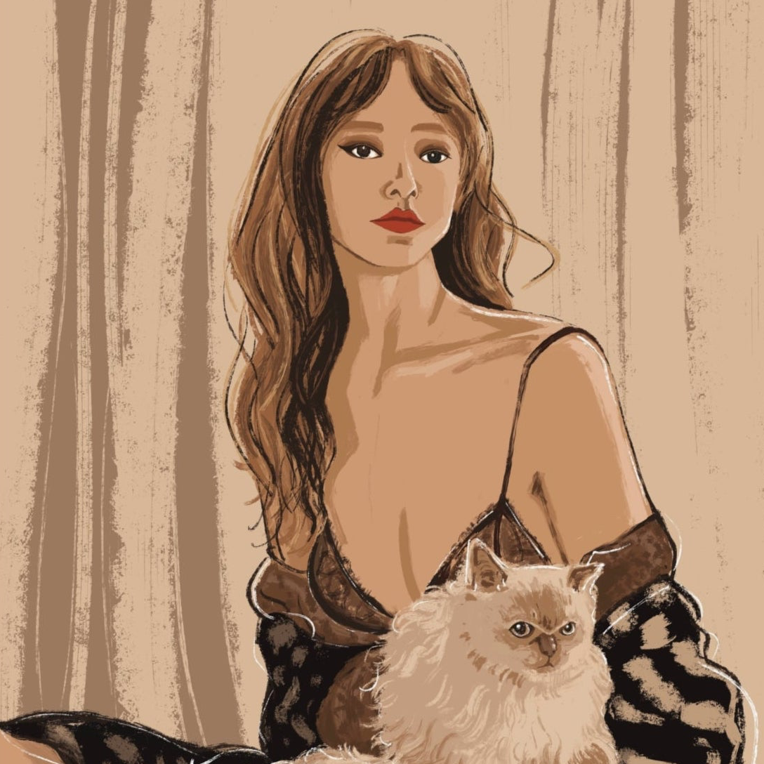Intimacy - Fashion Illustration Poster - Wall Art | Woman & Cat print | Romantic | Home Decor