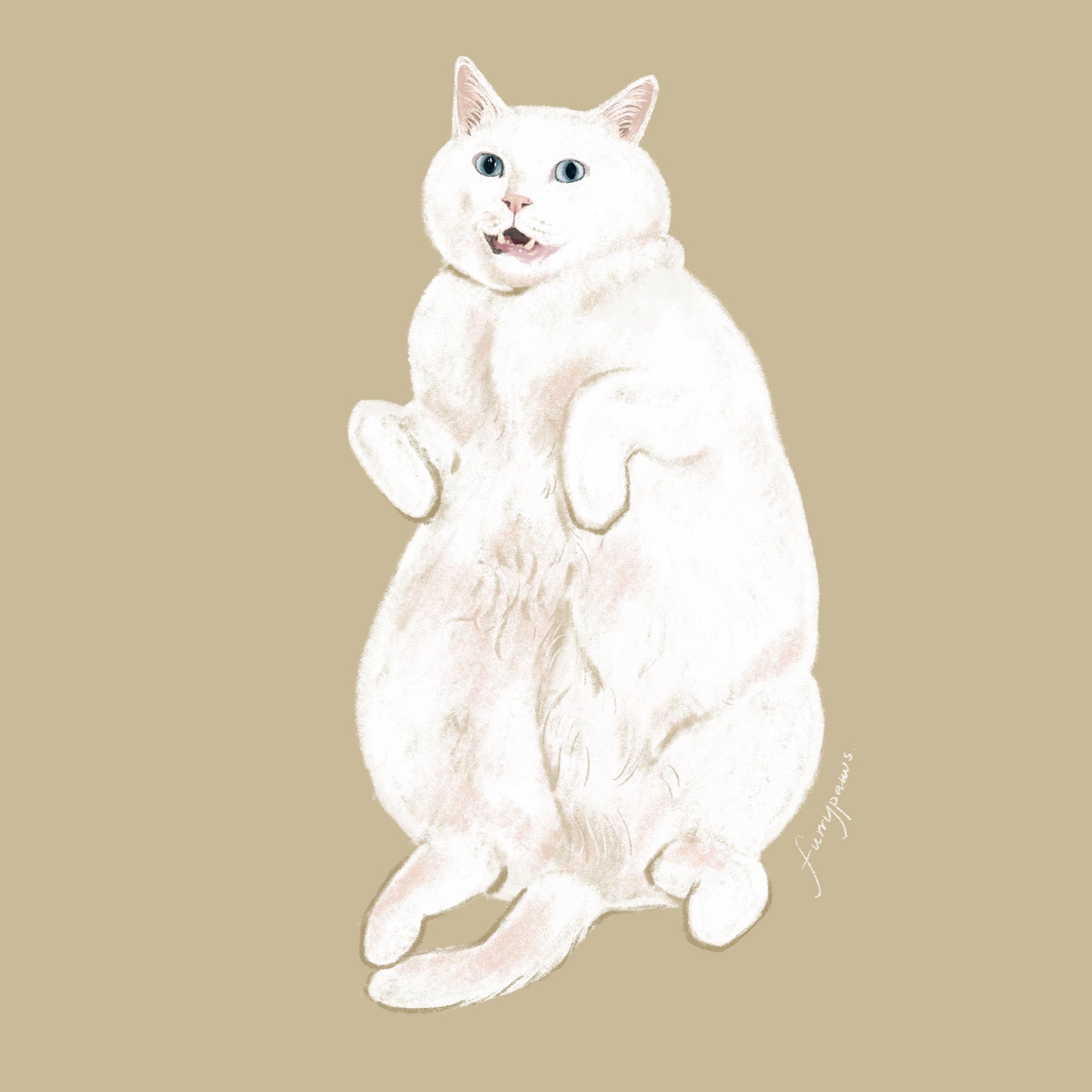 White cat artwork drawing