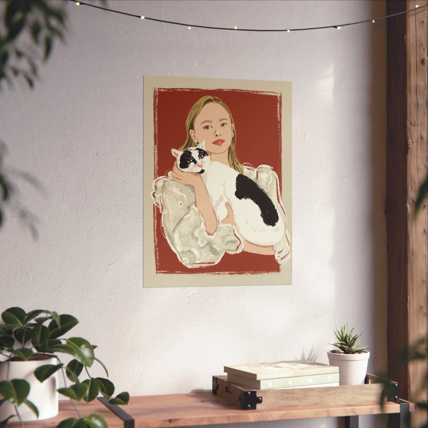 Holding Love - Fashion Illustration Poster - Wall Art | Woman & Cat print | Elegant | Home Decor