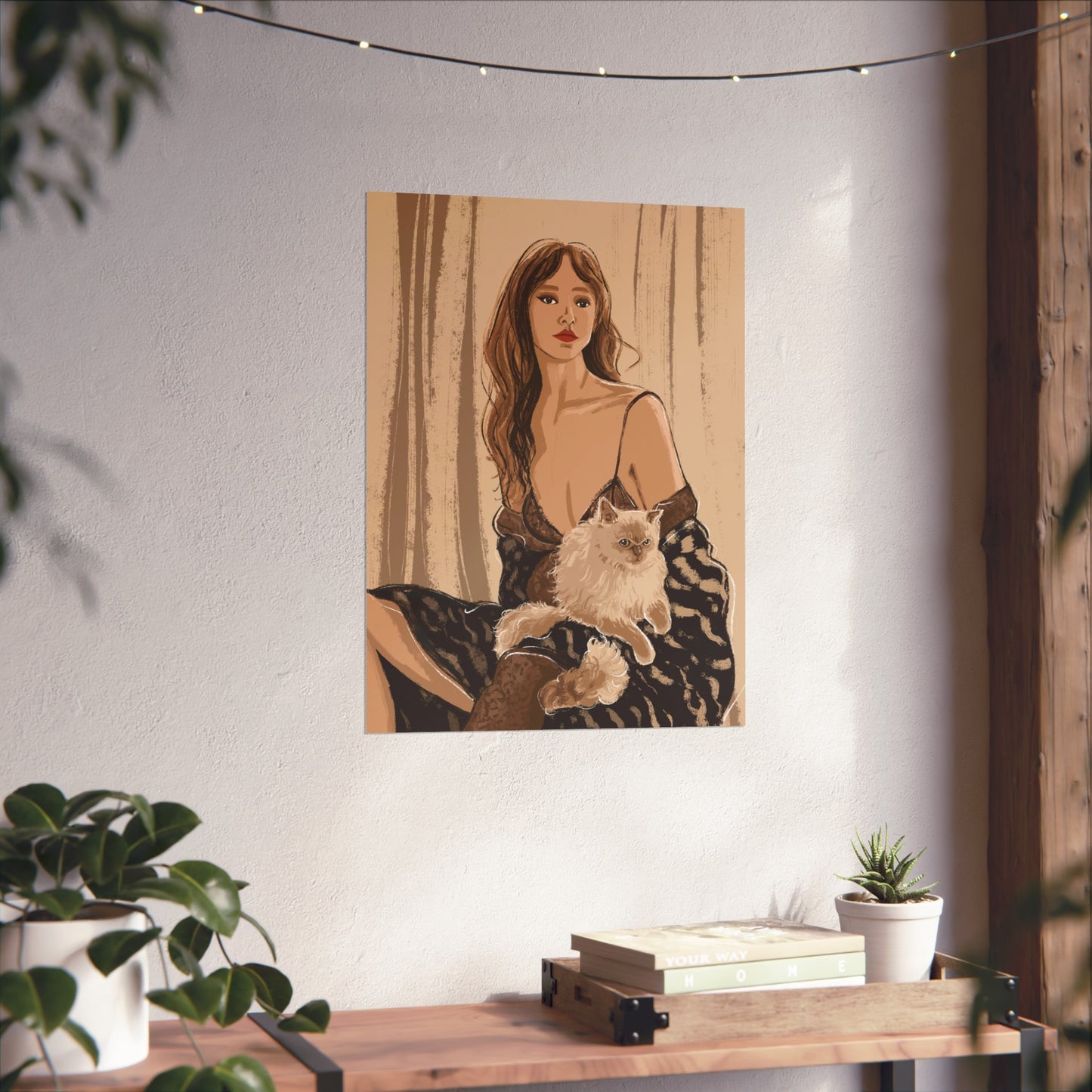 Intimacy - Fashion Illustration Poster - Wall Art | Woman & Cat print | Romantic | Home Decor
