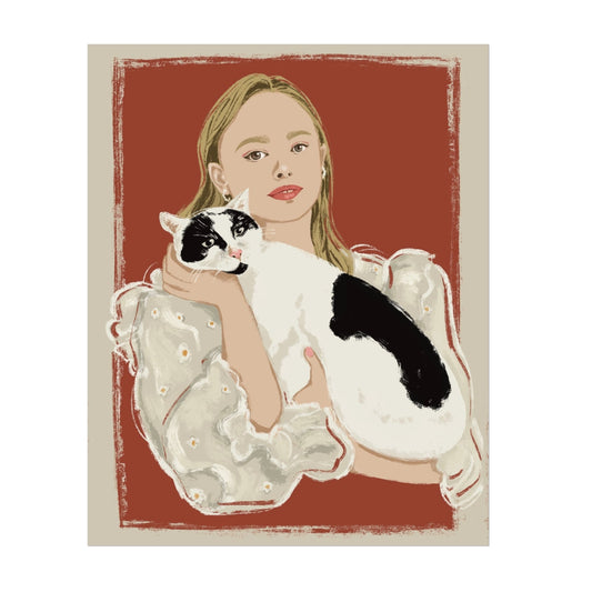 Holding Love - Fashion Illustration Poster - Wall Art | Woman & Cat print | Elegant | Home Decor